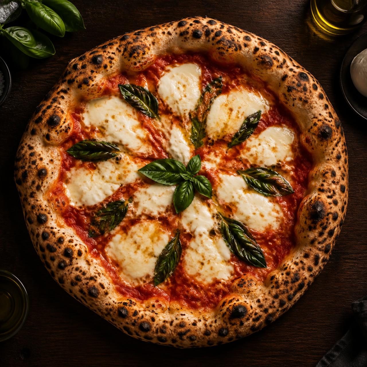 Pizza margherita napoletana a ruota di carro
